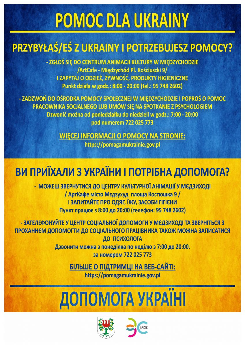 Plakat pomoc dla Ukrainy - zdjęcie przedstawia komunikaty
