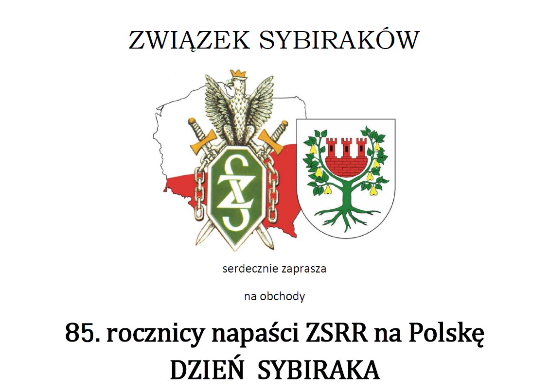 plakat Dnia Sybiraka z logo Związku i herbem Międzychodu